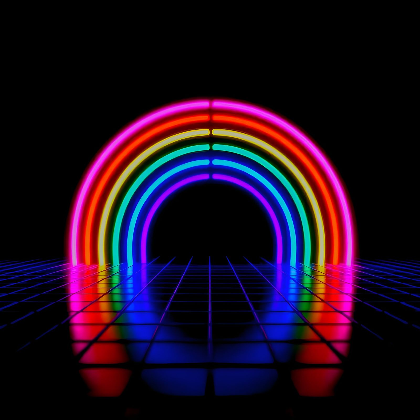 Neon Rainbow Wireframe with 3D Lighting