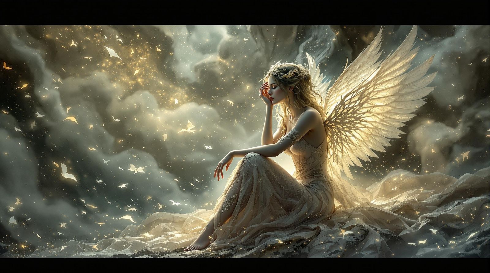 Mystical Woman Contemplates History's Whispers in Ethereal L...