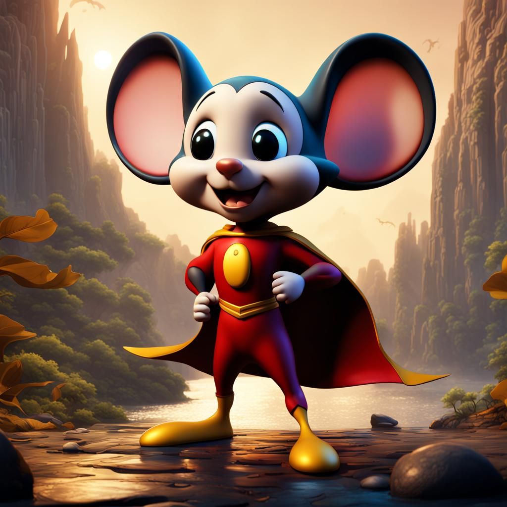 Mighty Mouse Cartoon in Detailed Matte Painting