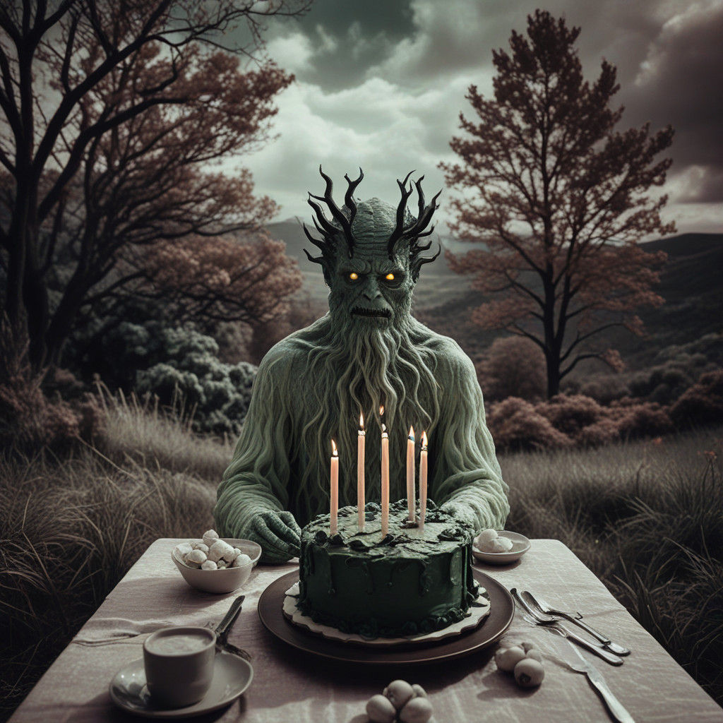 Surreal Monster Figure in Eerie Infrared Atmosphere