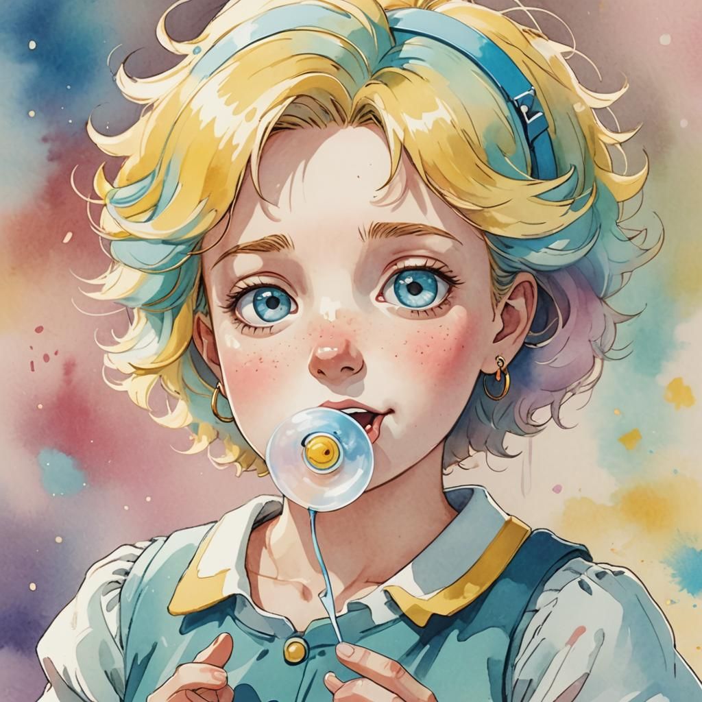 Maggie Simpson Anime Portrait in Watercolor Style