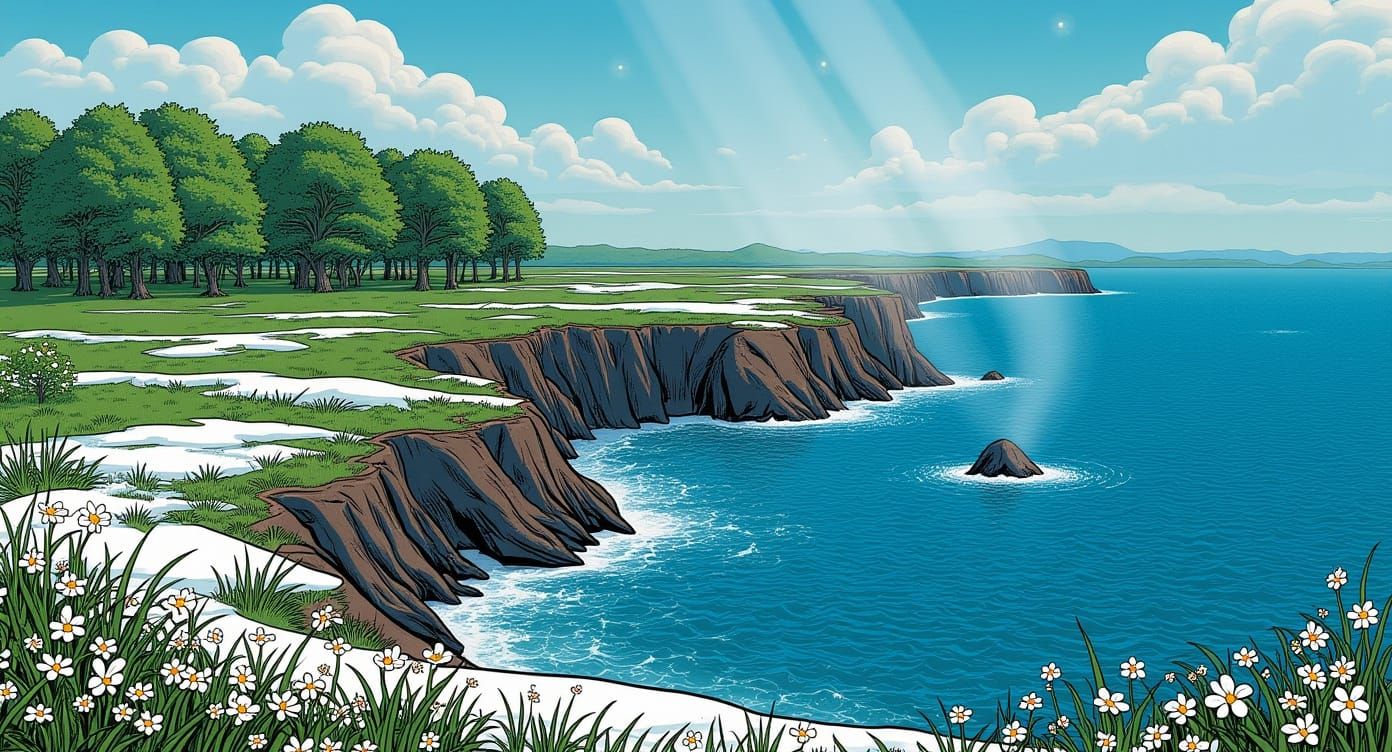 Maine Coastline: Winter to Spring Graphic Novel Art