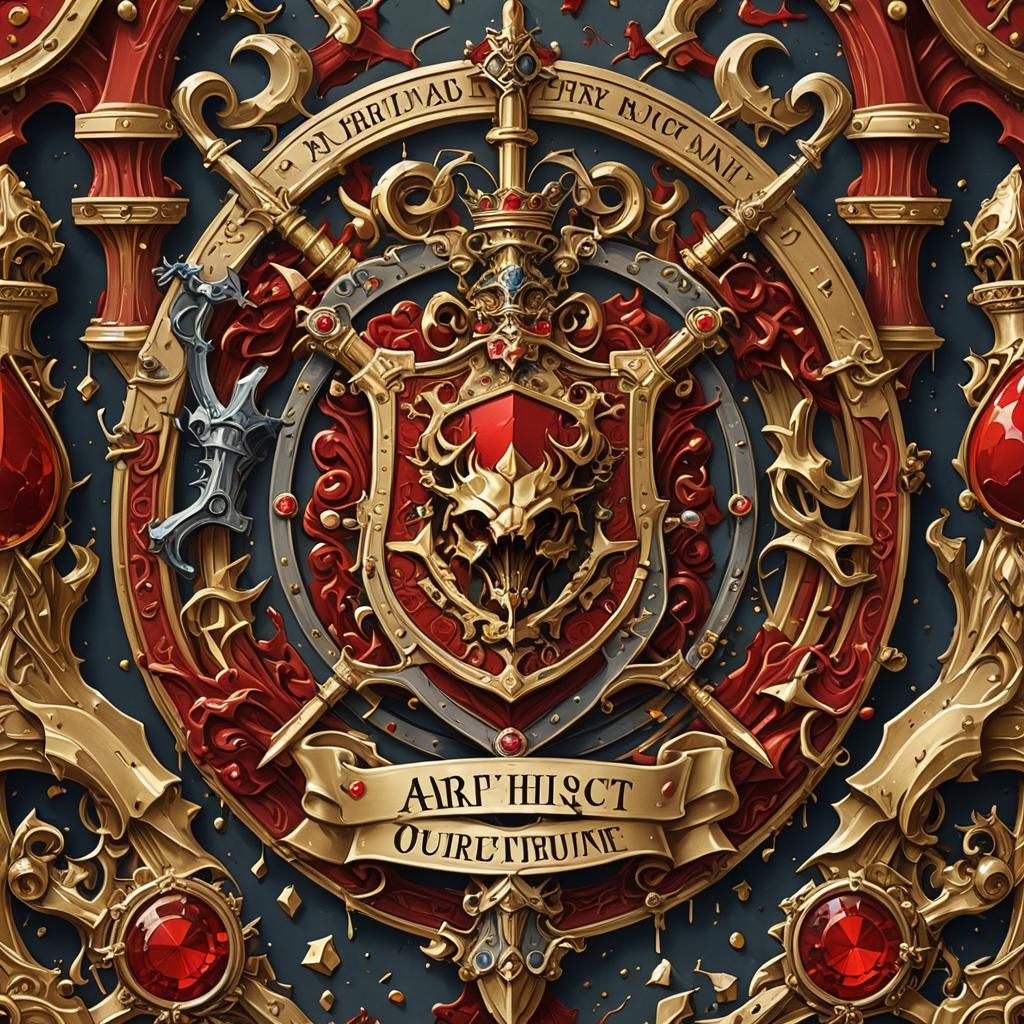 Ornate Family Crest with Ouroboros and Golden Sword