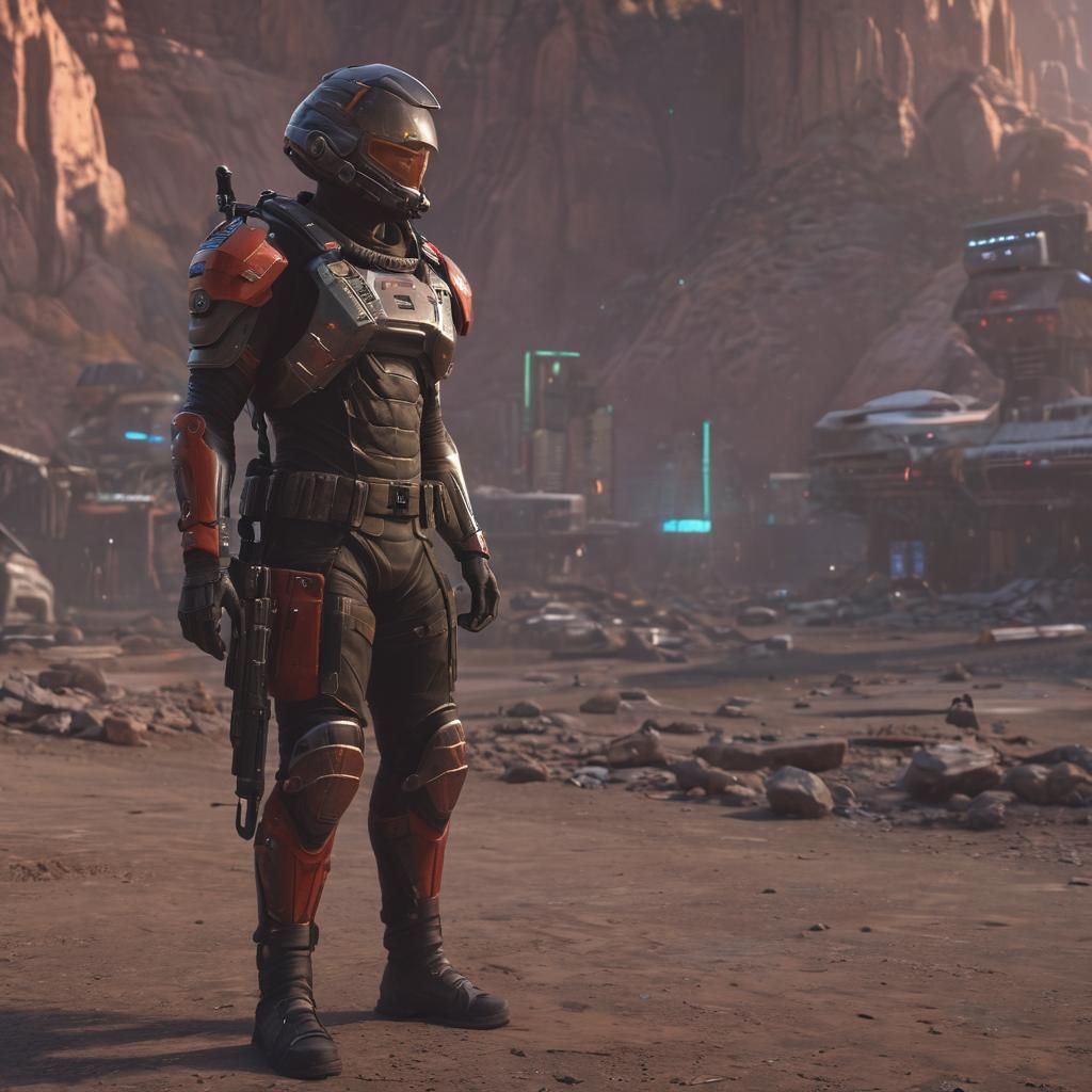 Futuristic Partisan Soldier in Alien City, 8K