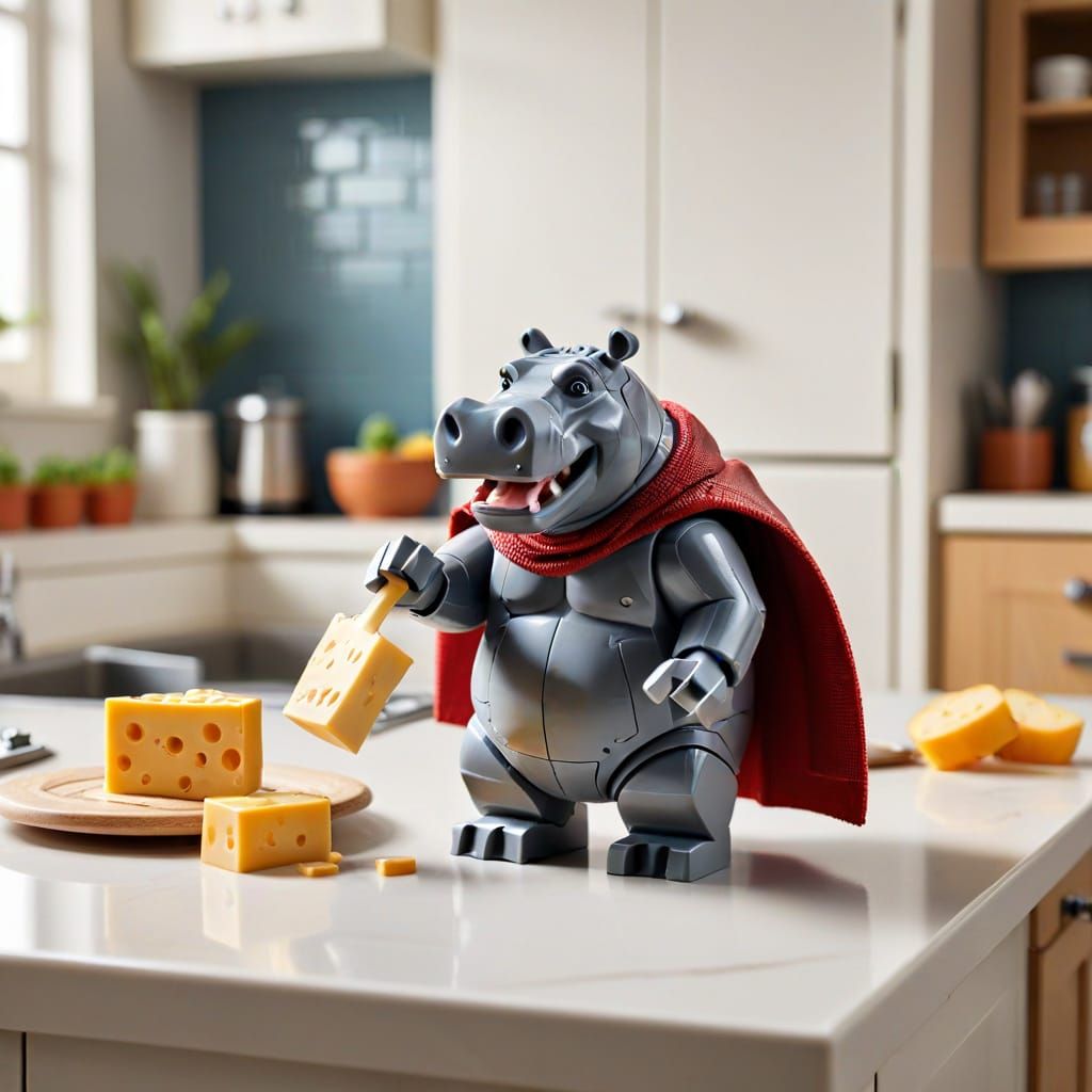 Lego Hippo Steals Cheese Wedge From Kitchen Counter