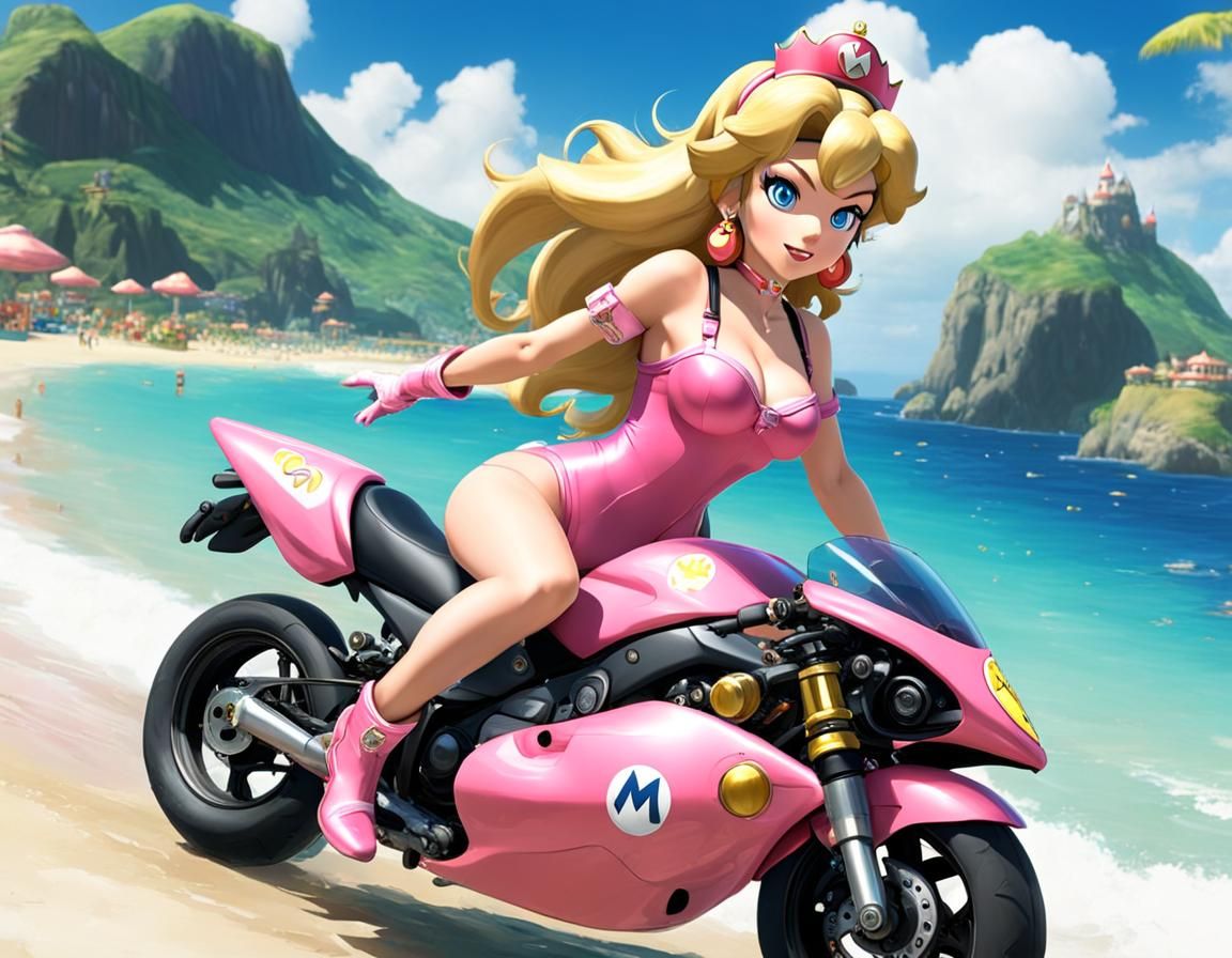 Princess peach racing at cheep cheep beach