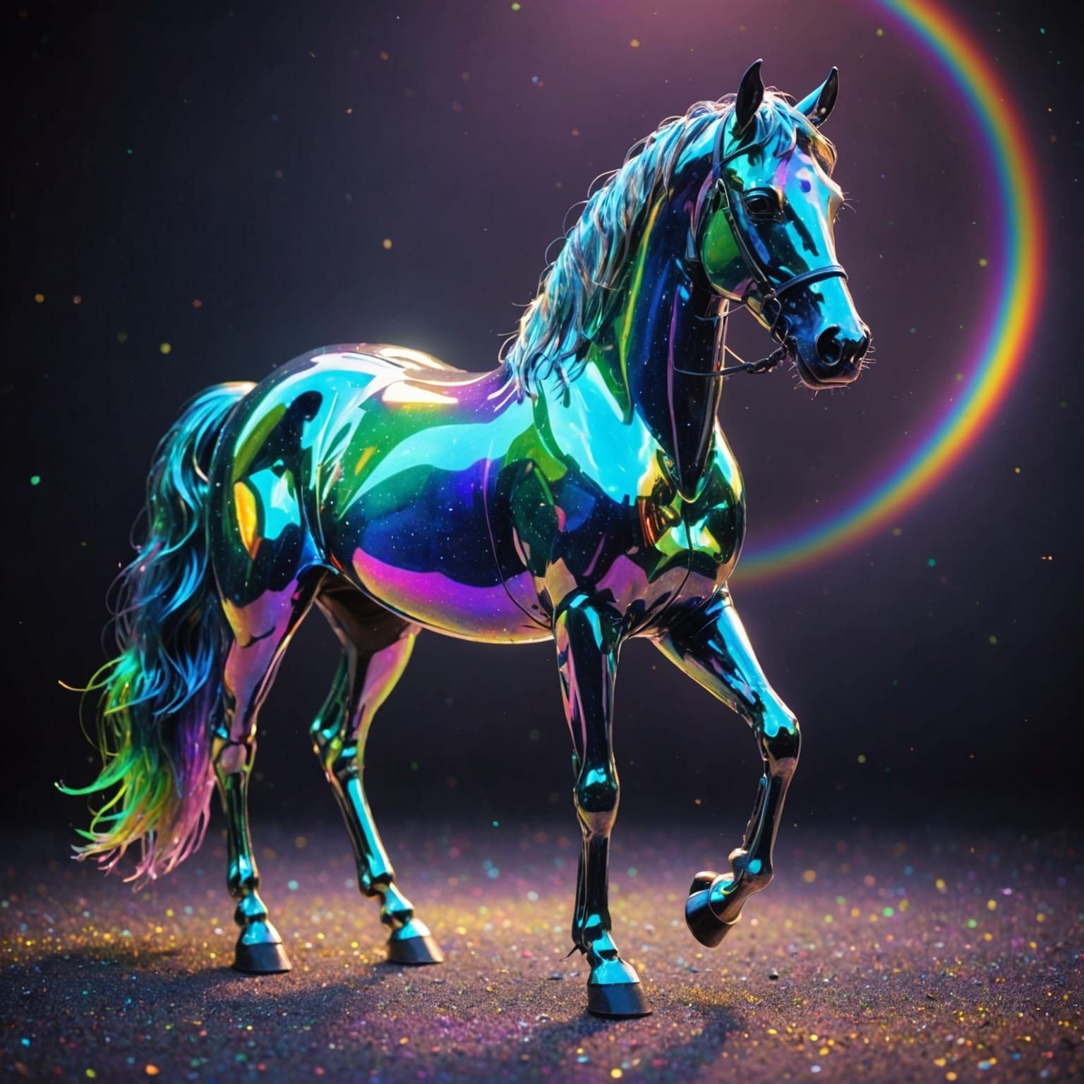 Iridescent Holographic Horse in Rainbow Light