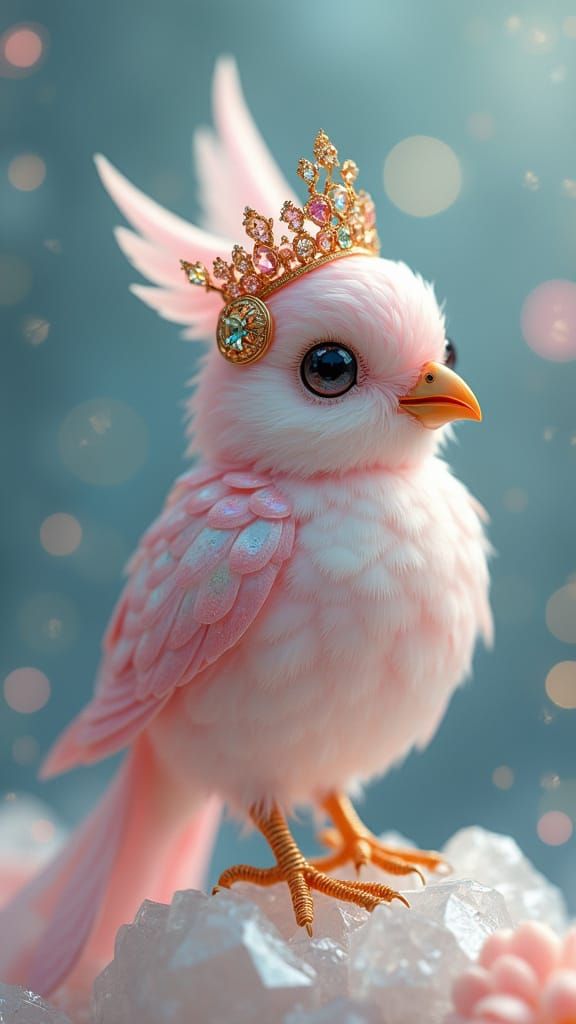 Dreamy Light Pink Bird with Pearl Scales
