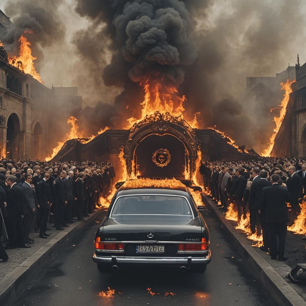 Mercedes Limousine Enters the Gates of Hell