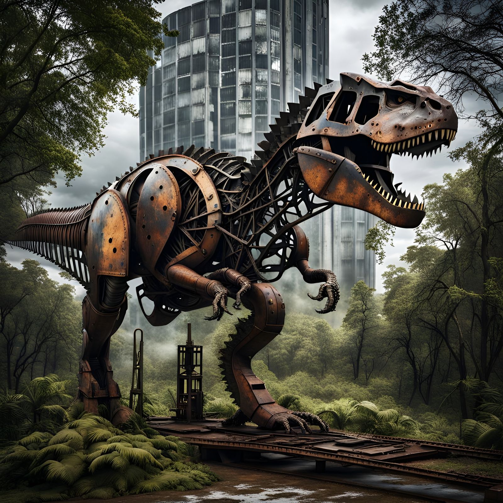 Apocalyptic Iron Tyrannosaurus Rex Sculpture