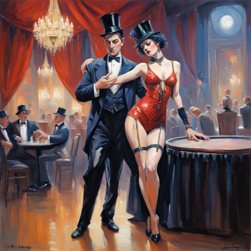 Illusionist and Assistant in Acrylic Style