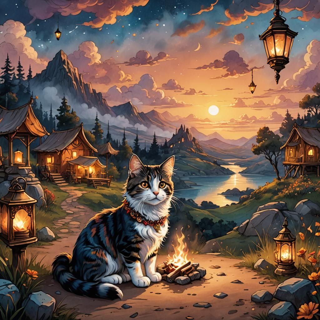 Magical Landscape with Caracan: Ink Painting