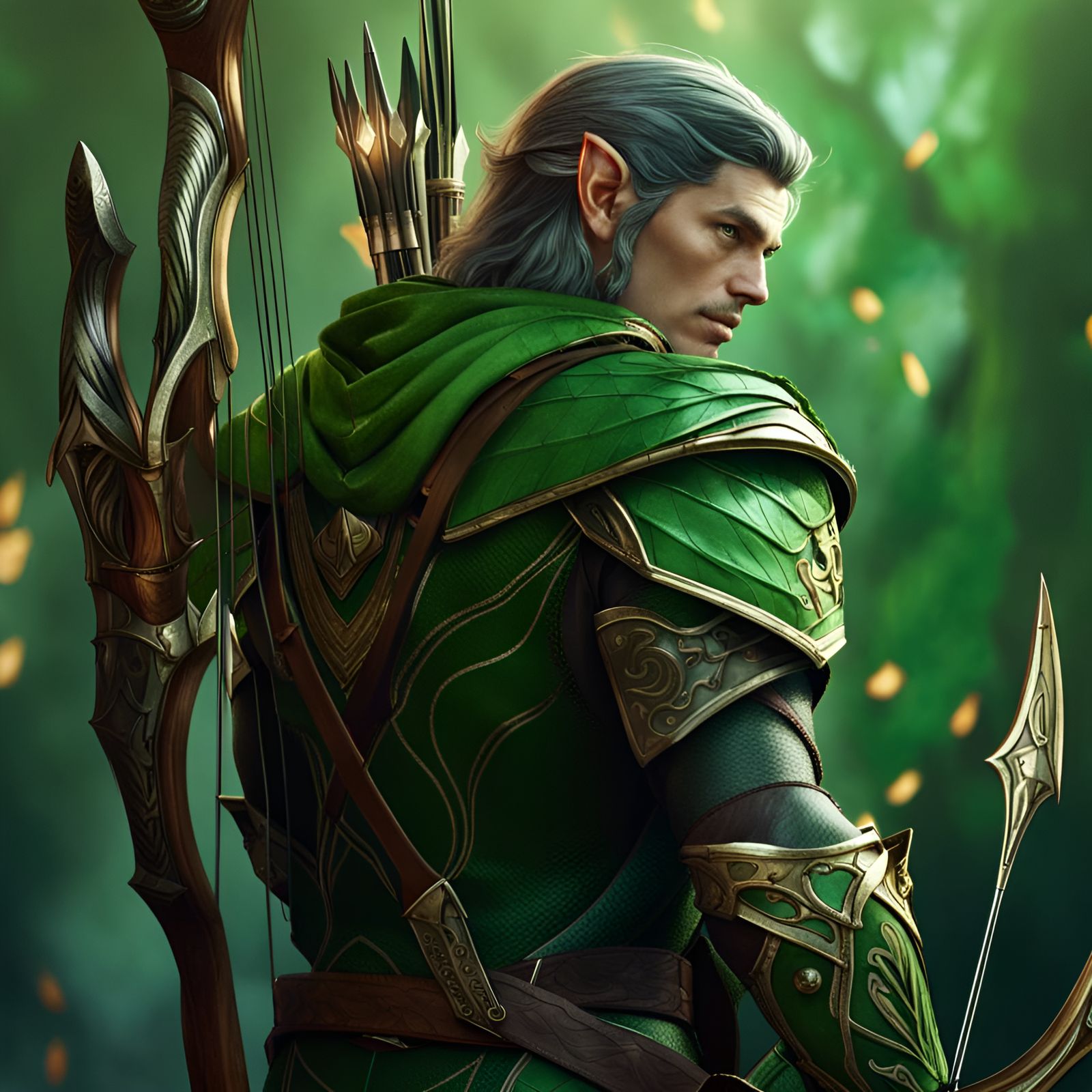 Elven Archer in Green Leather Armor