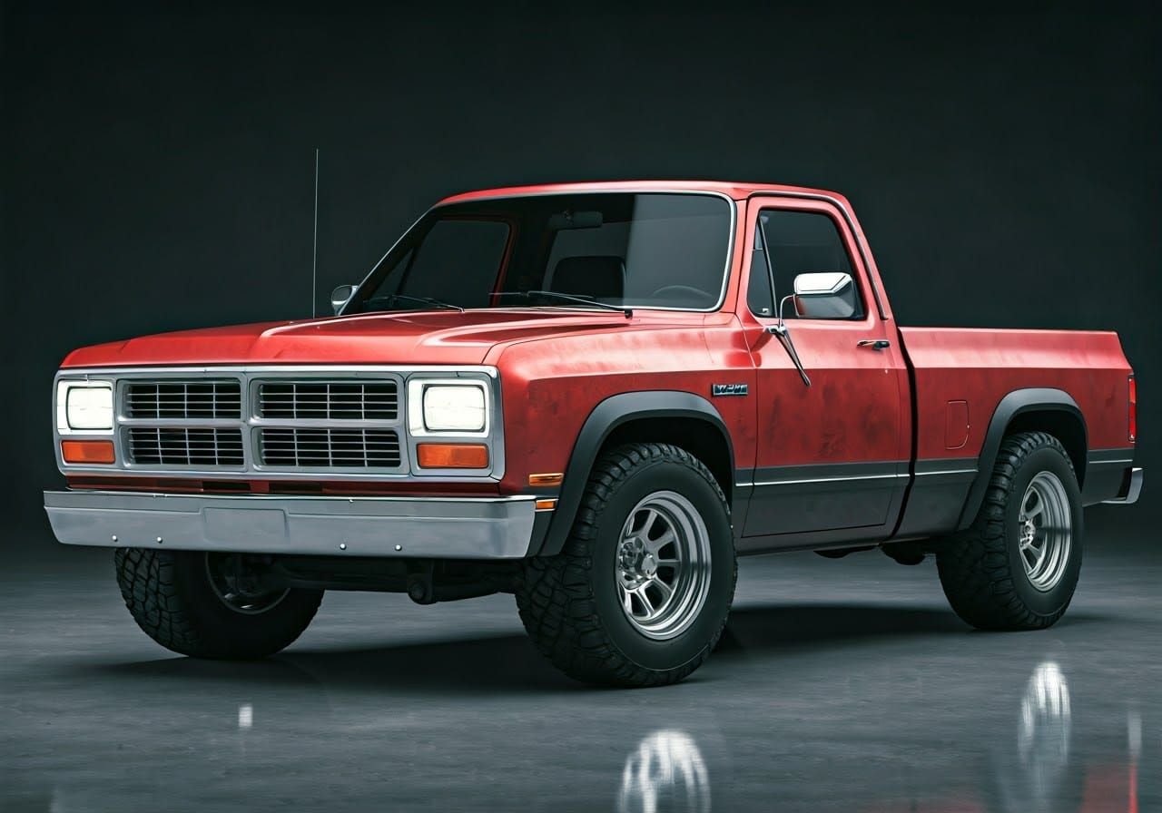 Vintage Red Pickup Concept in Modern Studio