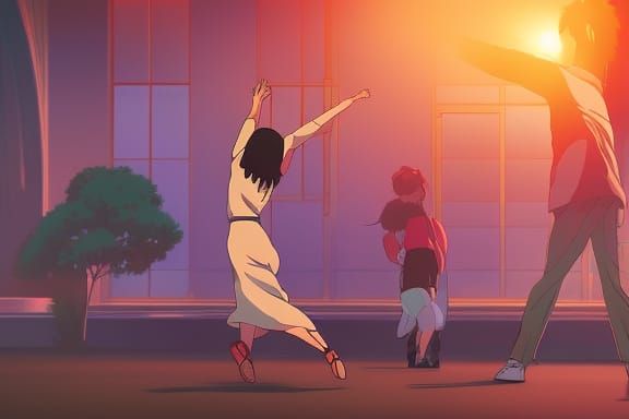 Anime-Inspired Futuristic Dance Scene