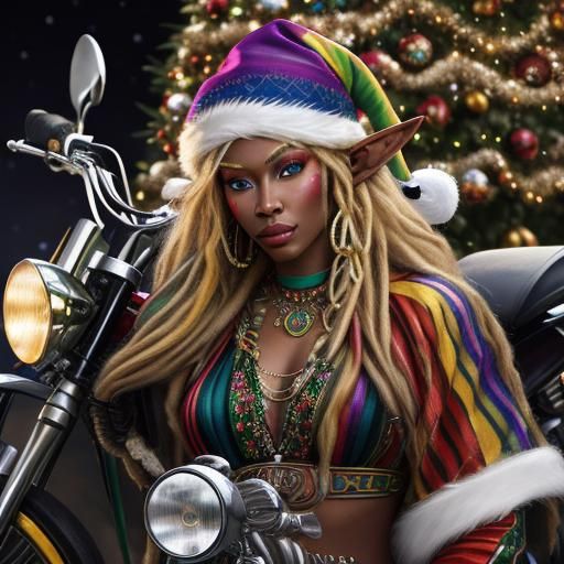 African American Woman Elf with Motorcycle Band