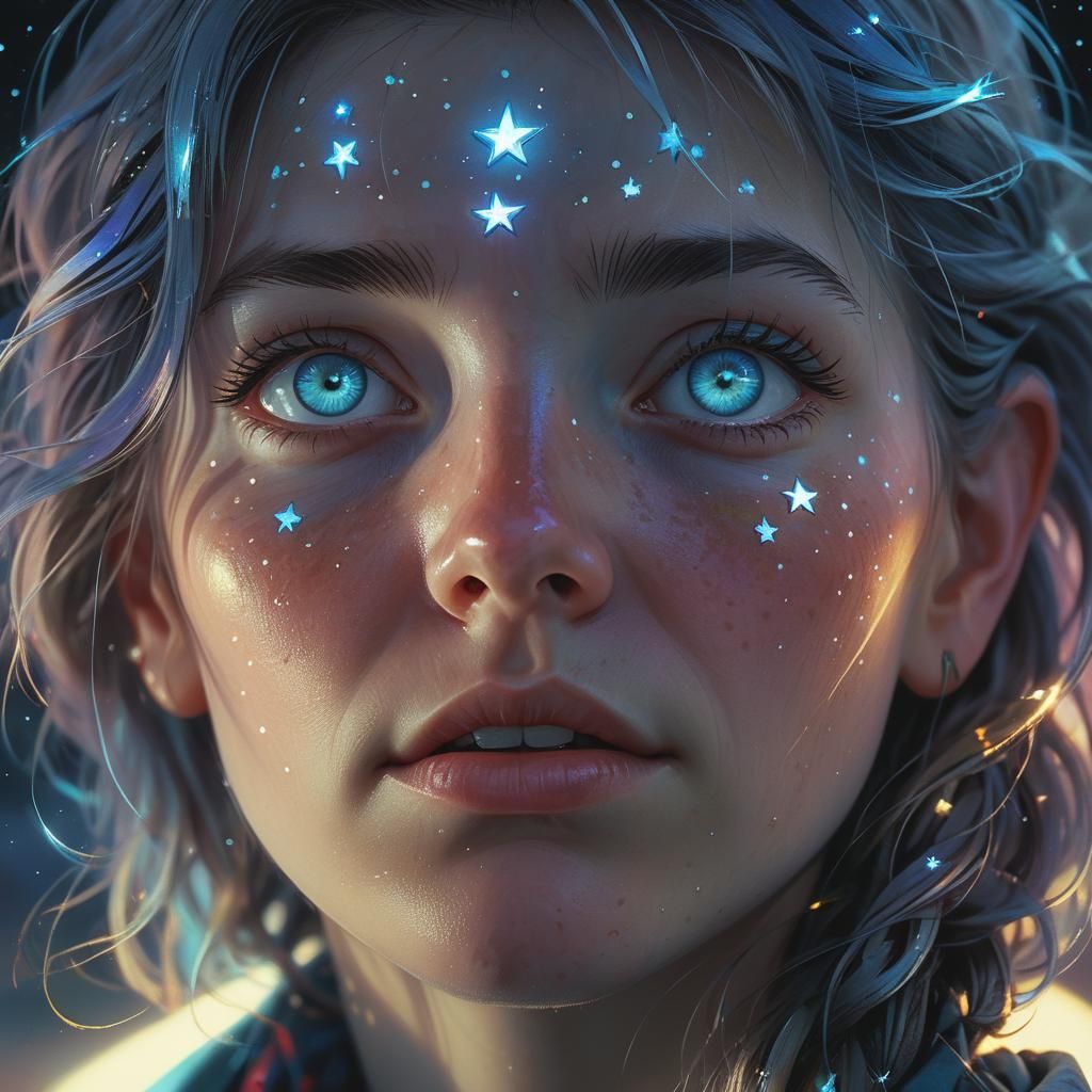 Ethereal Woman Portrait with Starlight Eyes