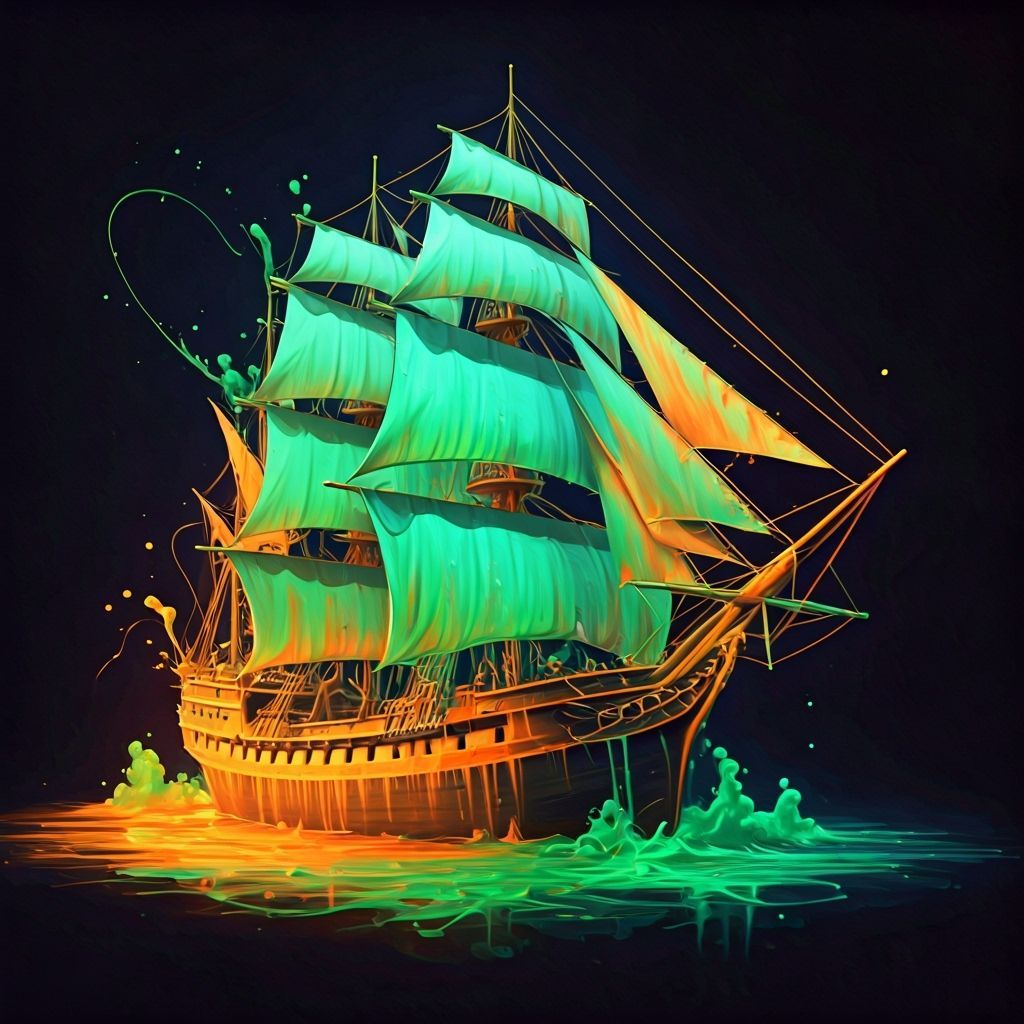 Neon Ghost Ship Graffiti Art on Black