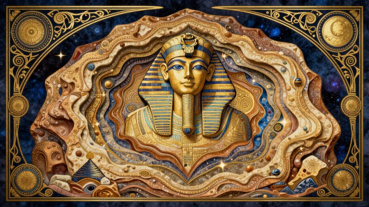 Mystic Sandstone Egypt in Psychedelic Mixed-Media Style