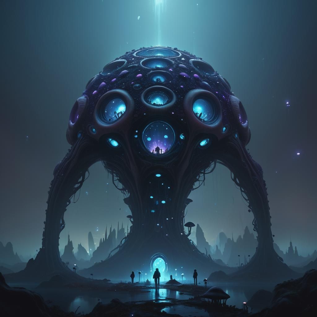 Alien Hive City: Bioluminescent Fantasy Concept Art
