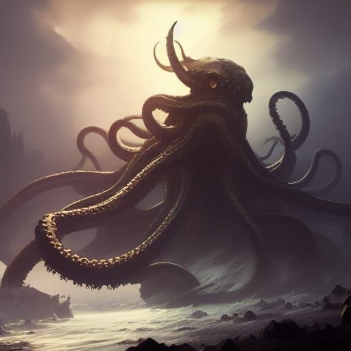 Hyperdetailed Kraken in Dark Fantasy Style