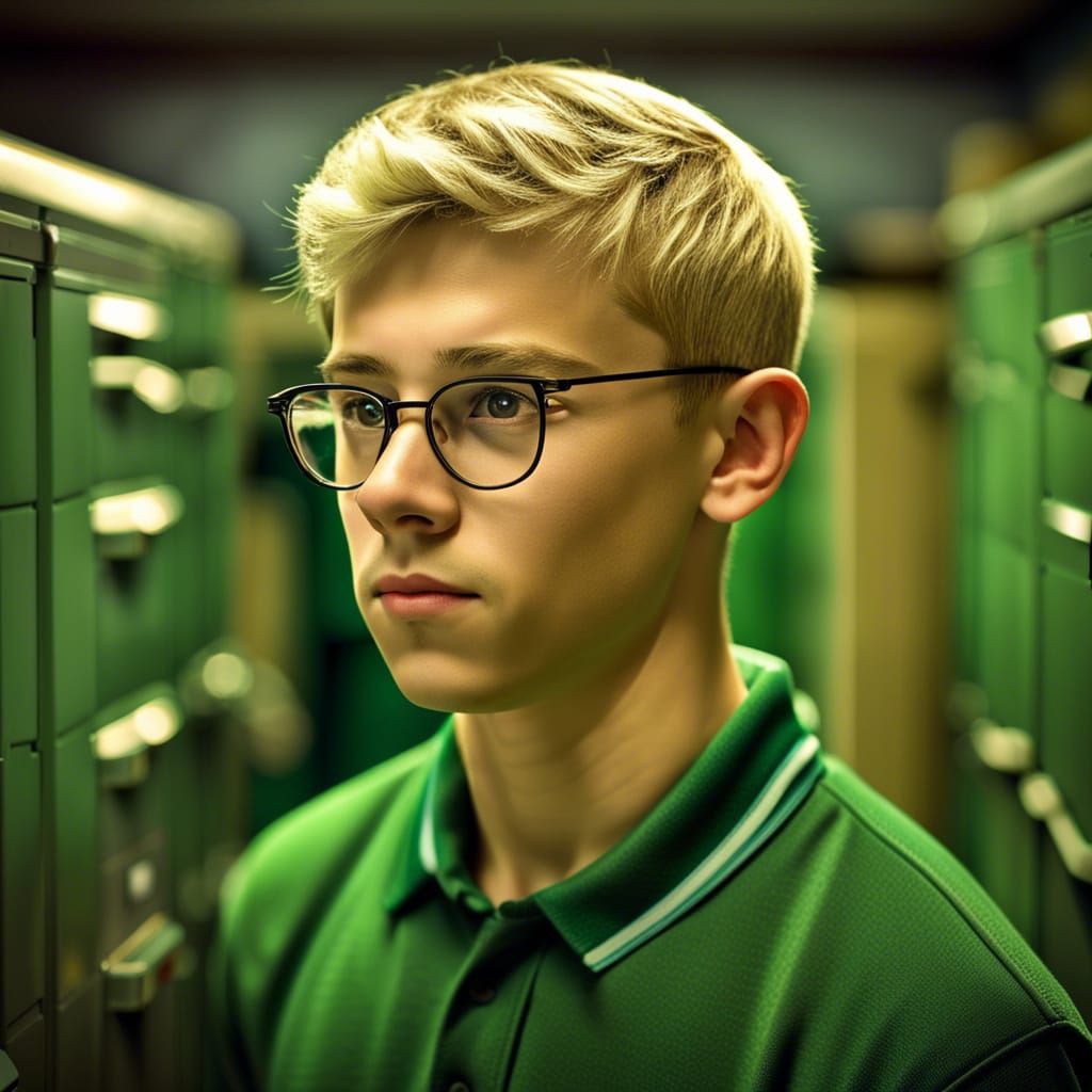 Hyperrealistic Image of Teenager in Locker Room