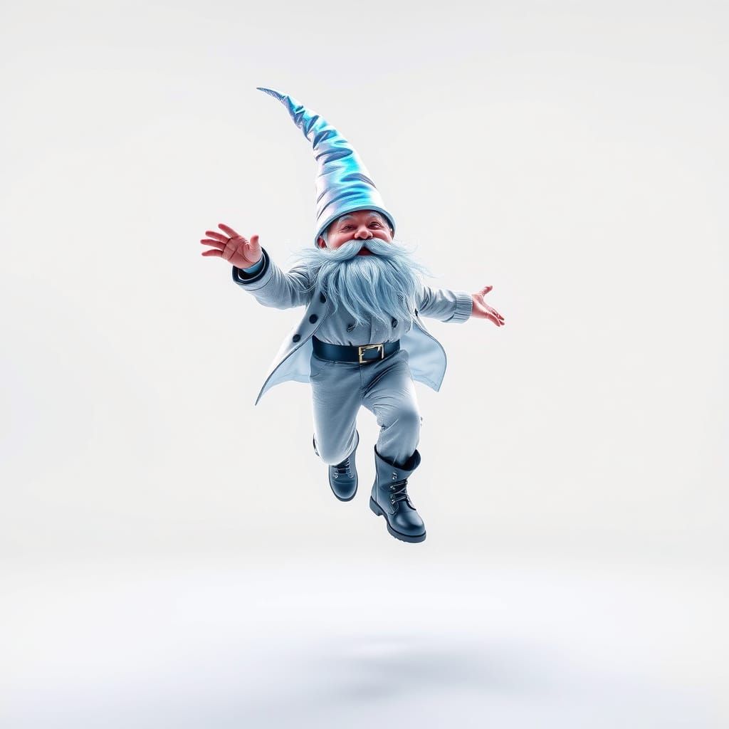 Iridescent Gnome Leaps in Futuristic Graffiti Art