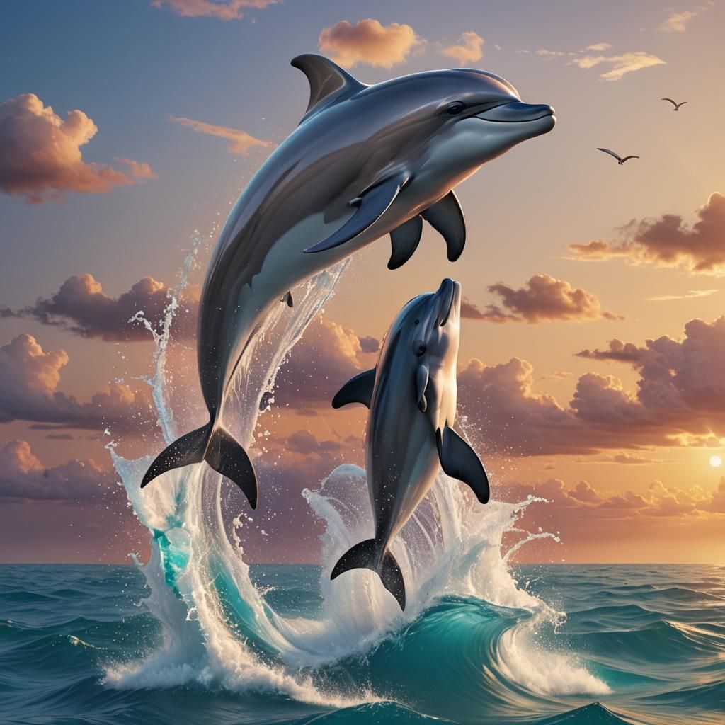 Bottlenose Dolphin Leaps in 3D Digital Art Style