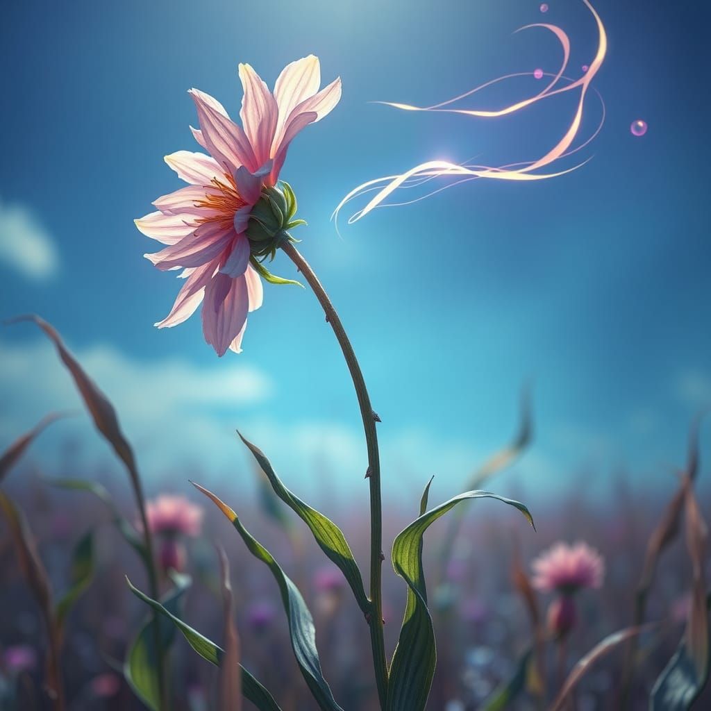 Cornflower in Windy Field: Art Nouveau Illustration