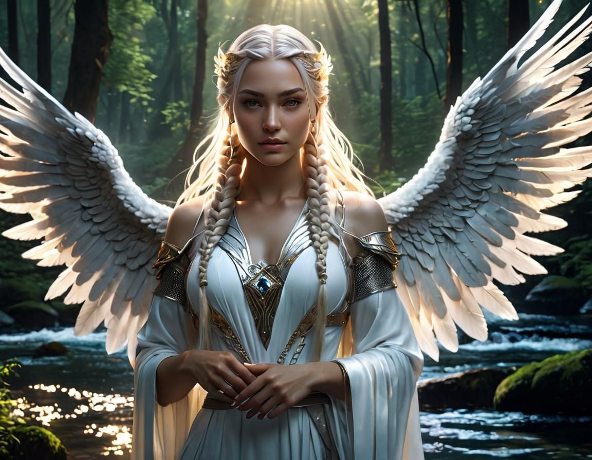 Ethereal Angel of Life in Forest Stream