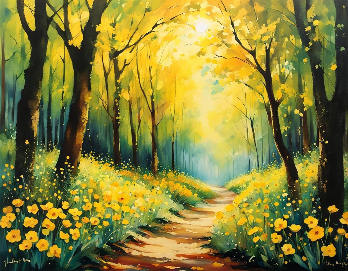 Magical Buttercup Lane: Whimsical Alcohol Ink Illustration