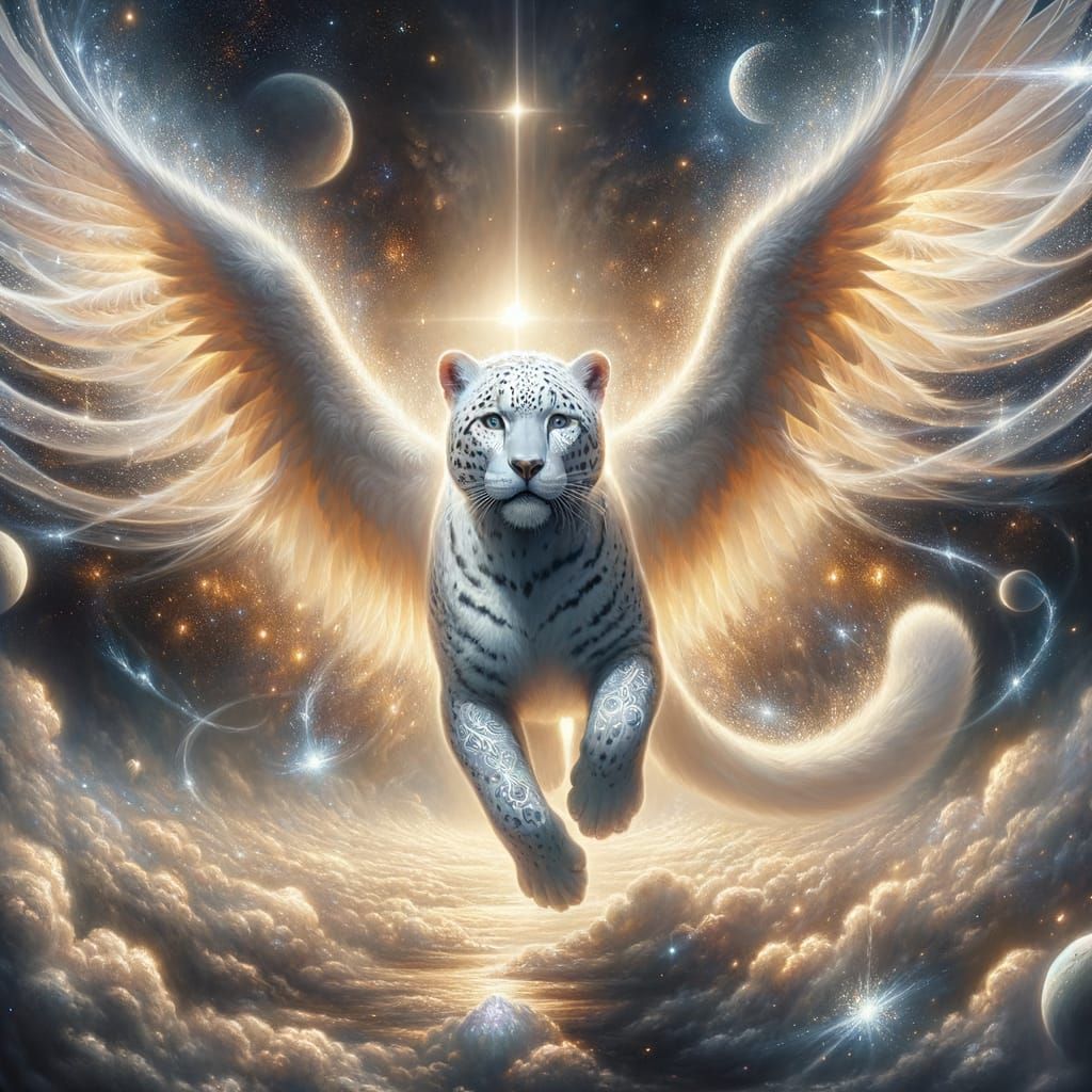 Winged Jaguar Soaring Through Cosmic Dreamscape