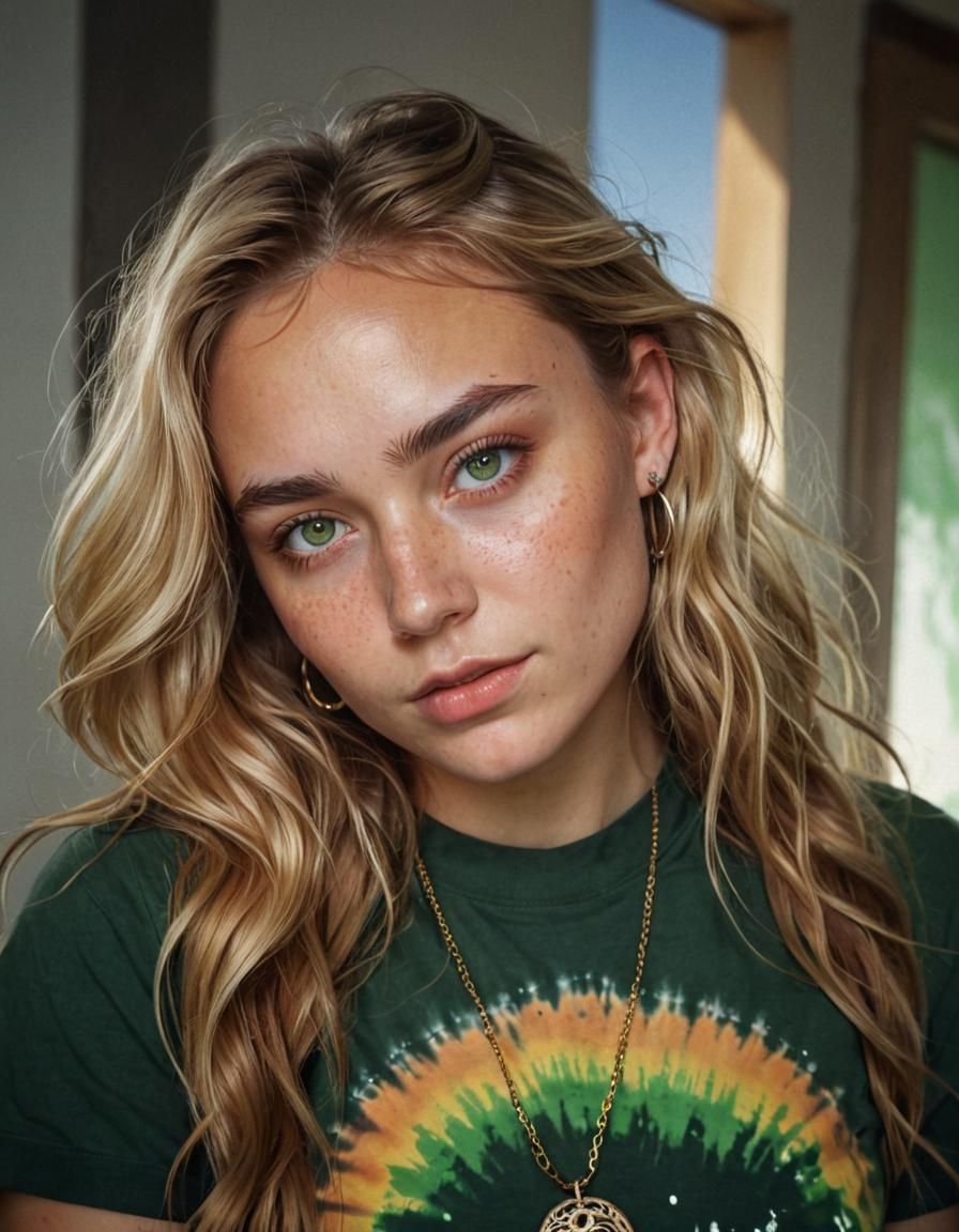 Woman with Tie-Dye Shirt in Ethereal Light