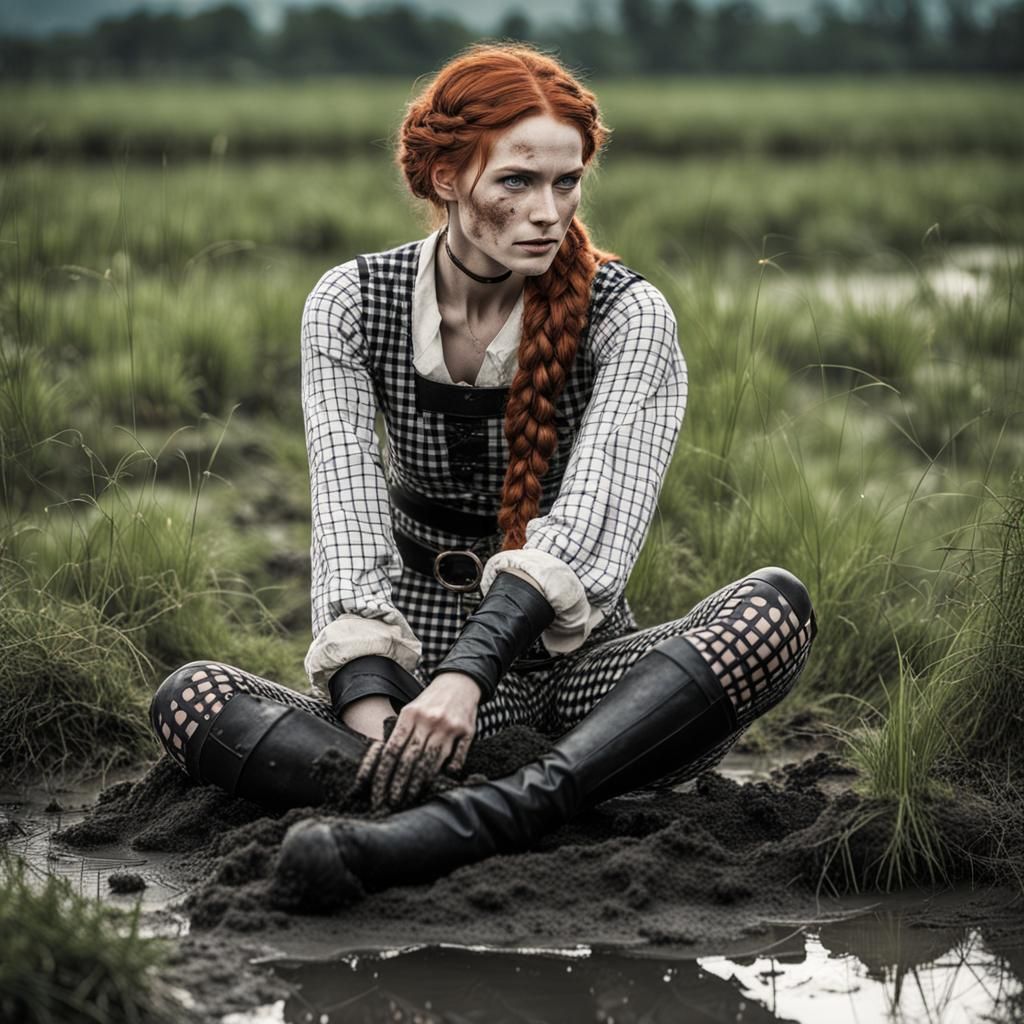 Redhead in Marsh: Dark Fantasy Concept Art
