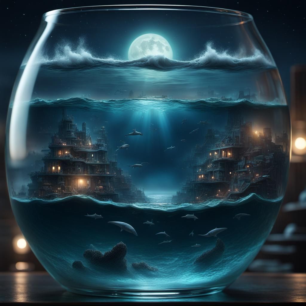 Ocean in a Glass: Midnight Digital Painting