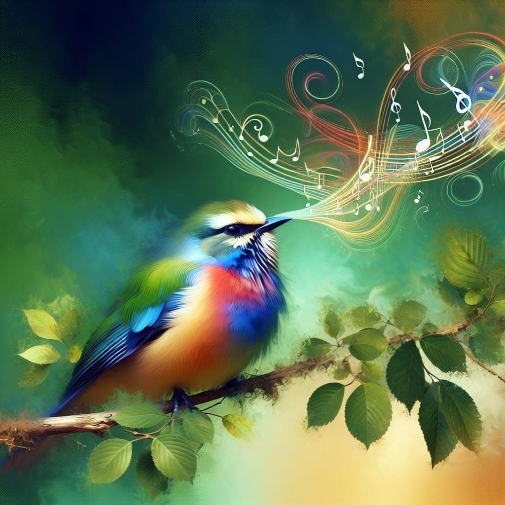 Colorful Bird Immersed in Musical Reverie
