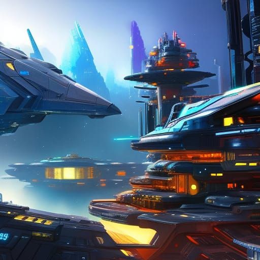 Cyberpunk House in Futuristic Galaxy, Mixed Media Art