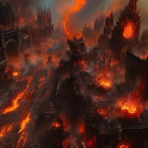 <lora:MJ6 Charred DS8:1.0> Male drow demon sorcerer assassin casting fireball while running through a burned down city.