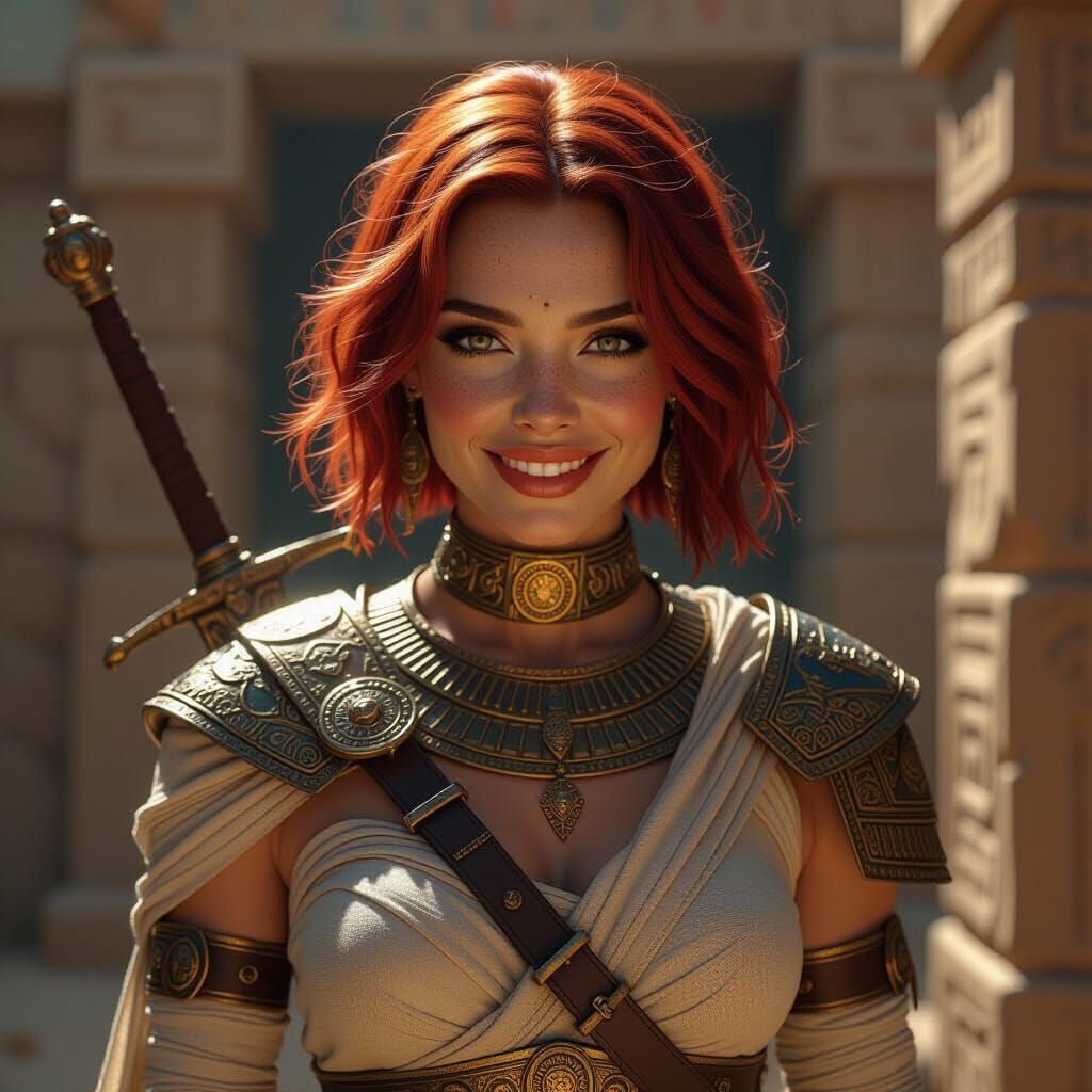 Red-Haired Warrior Mummy with Sword in Egyptian Tomb