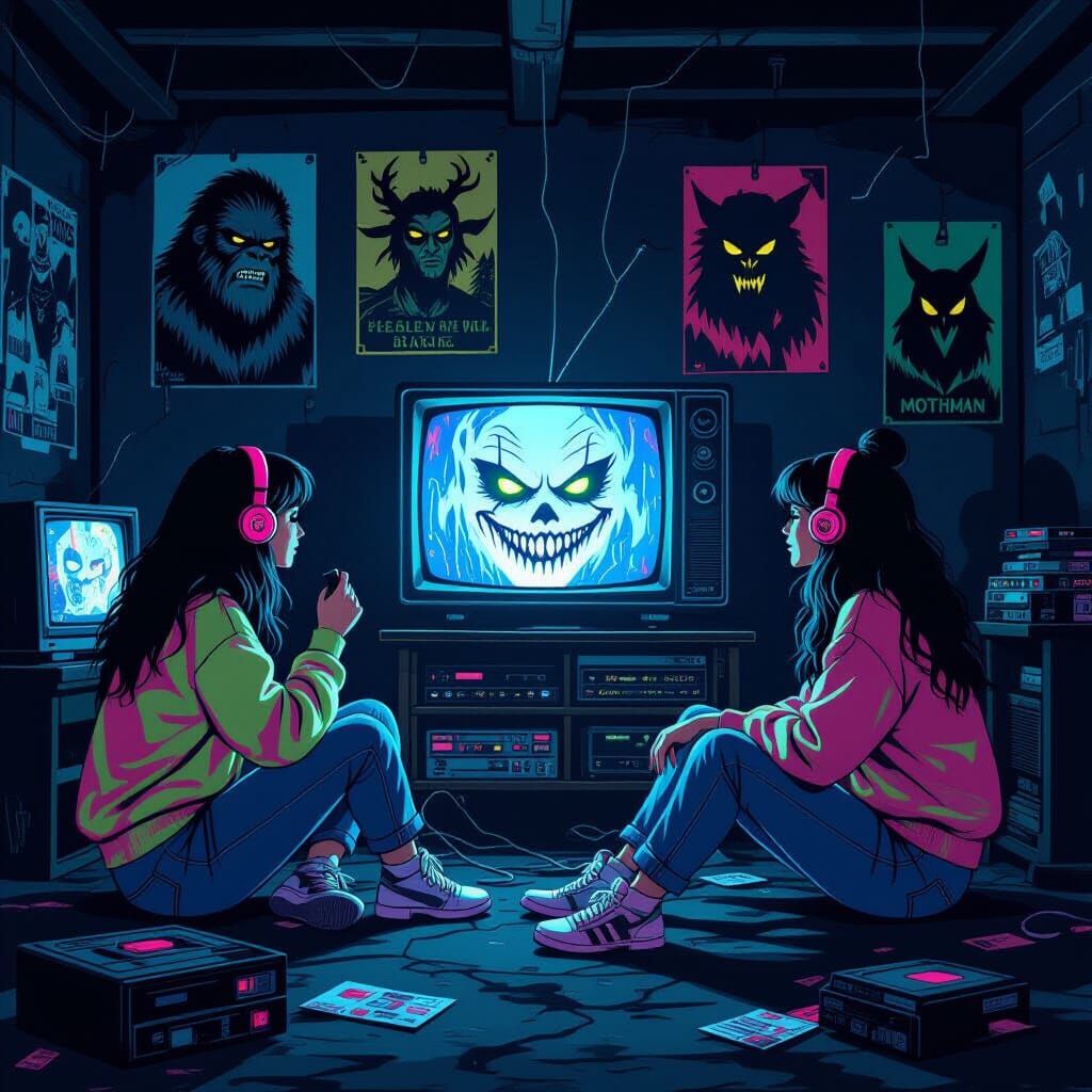 Cryptid Hunters in Synthwave Style