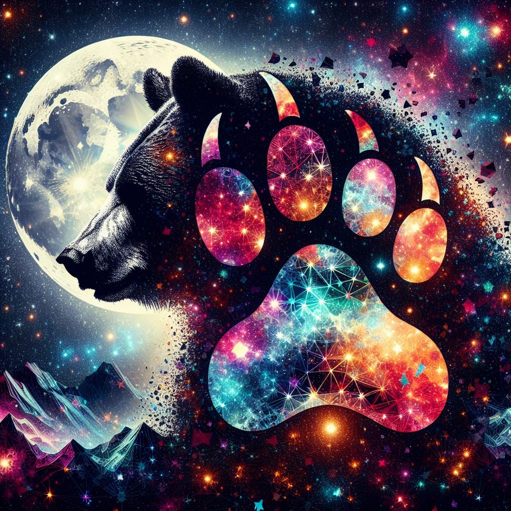 Celestial Bear Paw Print in Japanese Art Style