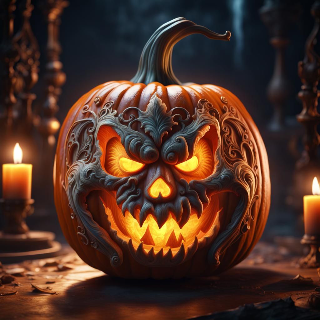 Ornately Carved Glowing Pumpkin: Fantasy Concept Art