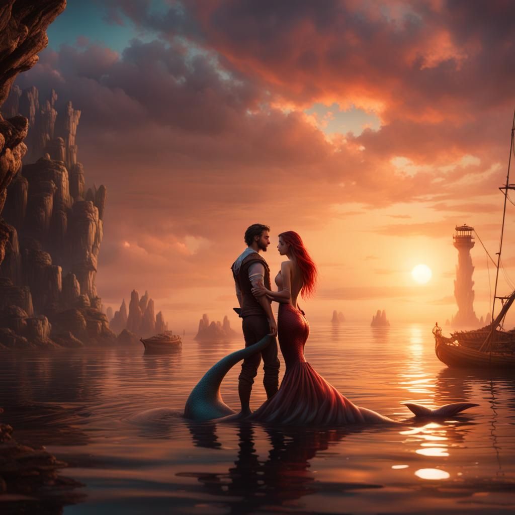 Mermaid and Shore Watcher: Fantasy Concept Art