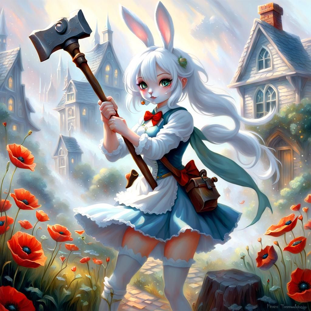 Ethereal Bunnygirl with Hammer in Fantasy Style