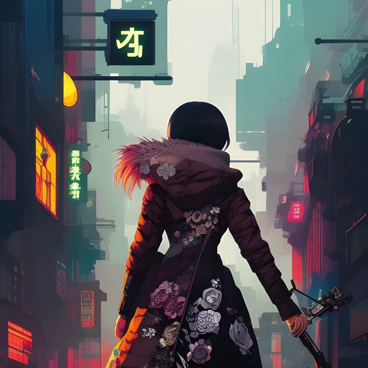 Girl in Patchwork Coat: Hyperdetailed Digital Illustration