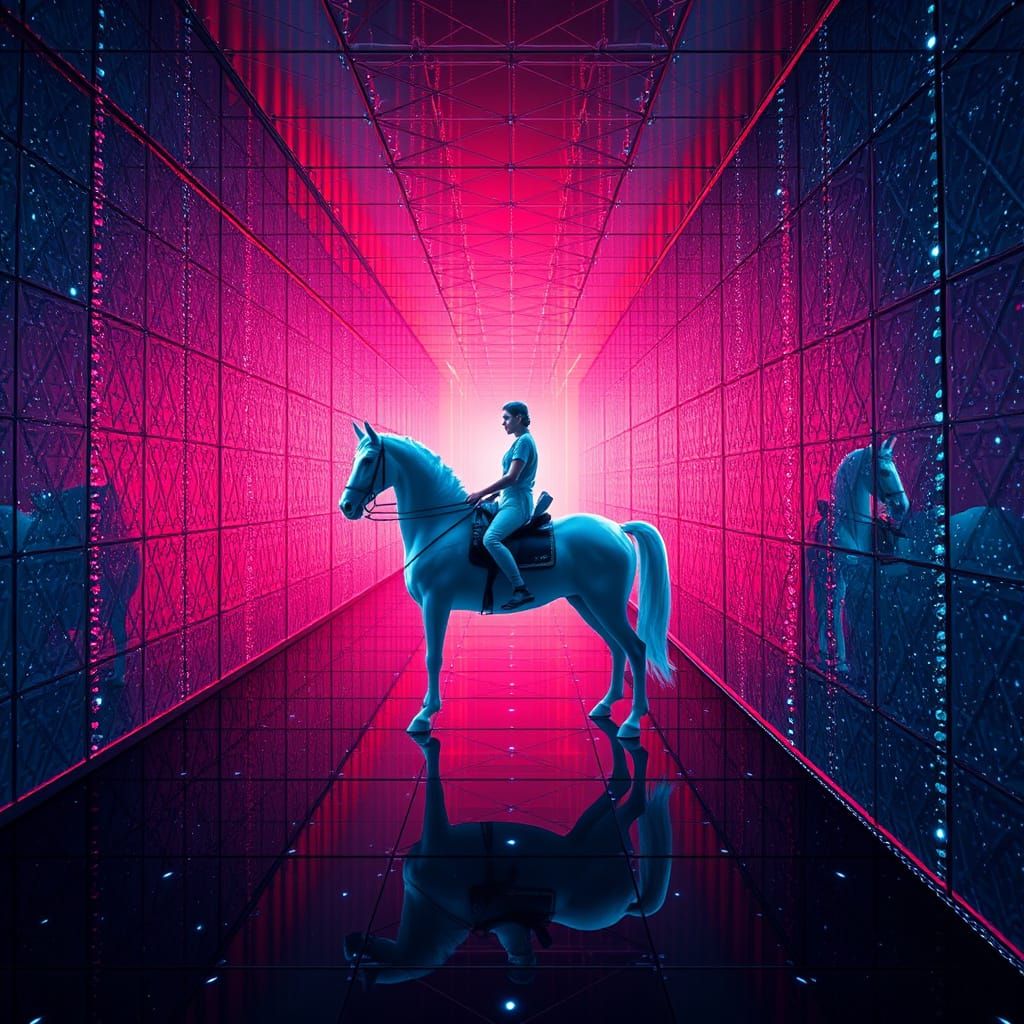 Ghostly Rider in Mirrored Labyrinth: Fantasy Concept Art