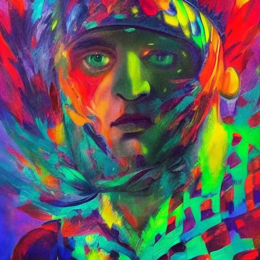 Fluorescent Vampire Adjusts Crown: Surrealist Illustration