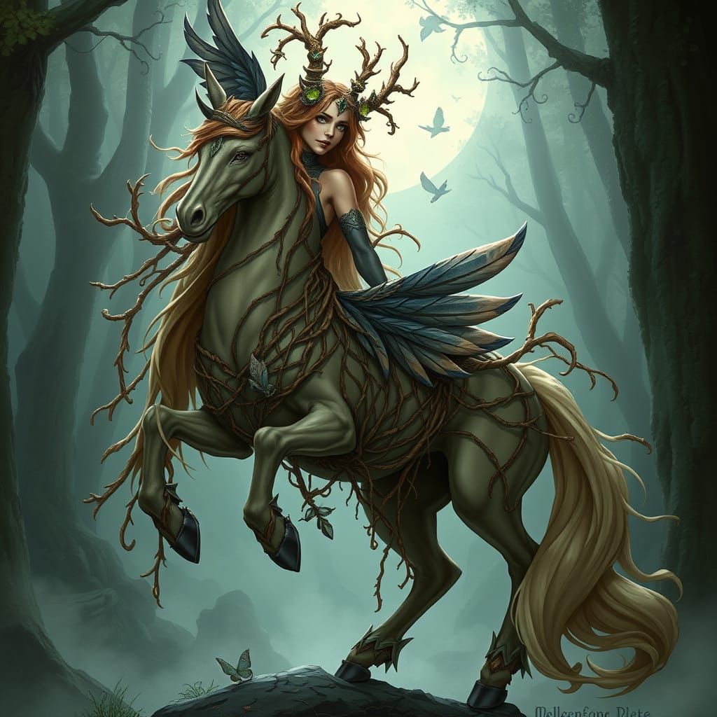 Majestic Centaur Seeress in Art Nouveau Style