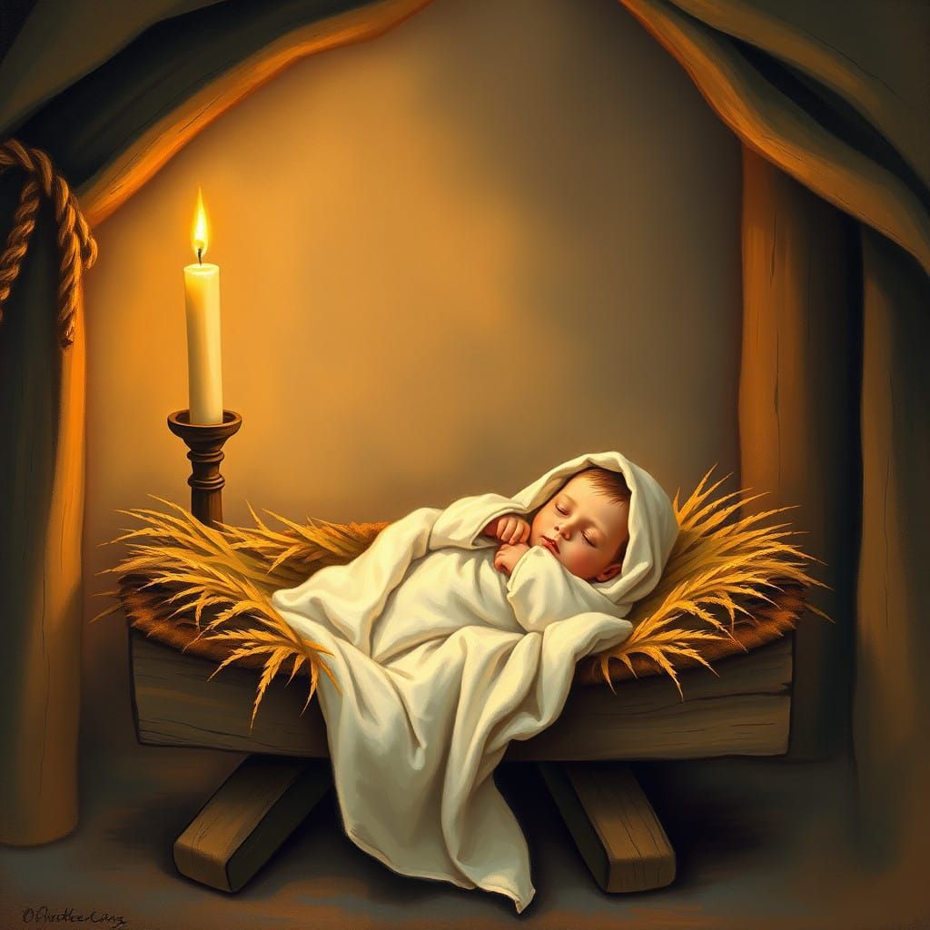 Idyllic Nativity Scene in Soft Golden Light