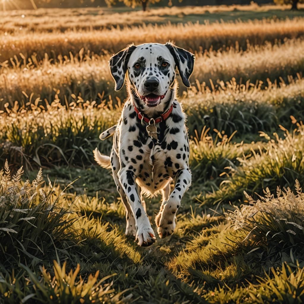 Dalmatian Dog Running in Golden Hour Photography